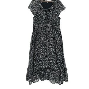 Old Navy Maxi Dress XLBlack White ditzy Floral tiered ruffle cottagecore fairy